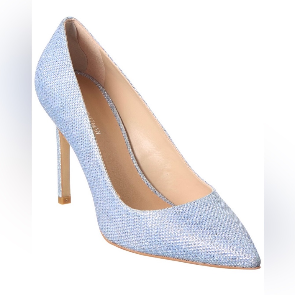 Stuart Weitzman Leigh 95 Pump in periwinkle sparkle textile. BRAND NEW.